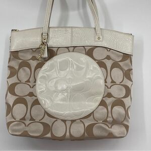 Coach Laura F 18835 Fabric Signature C Patent Leather Trim Large Tote